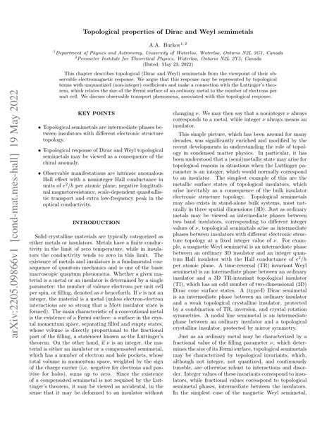 (PDF) Topological properties of Dirac and Weyl semimetals