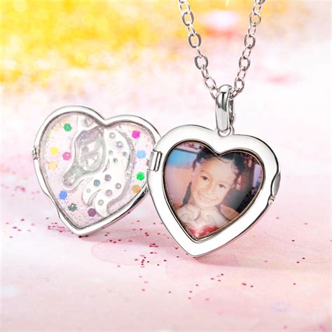 custom photo unicorn rhinestone heart locket necklace  unicorn