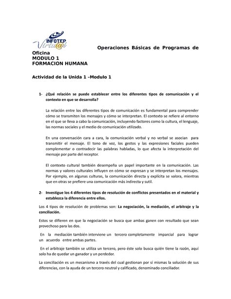 Actividad M Dulo Form Hum Operaciones B Sicas De Programas De