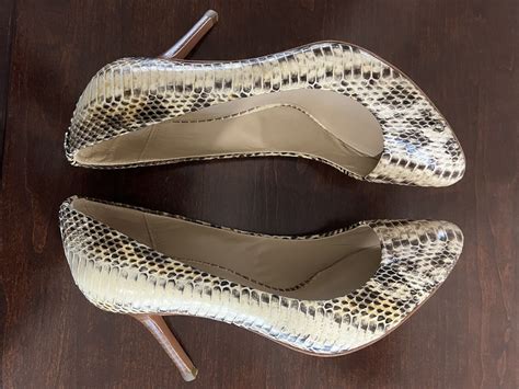 Coach Ny Nala Brown Tan Snakeskin Print Heels Pumps Gem