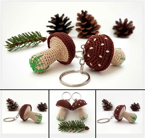 Brown Mushroom Keychain Crochet Toadstool Mushroom Keyring Etsy Artofit