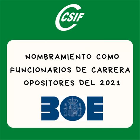 Csif Nombramiento En El Boe Como Funcionarios De Carrera A Los