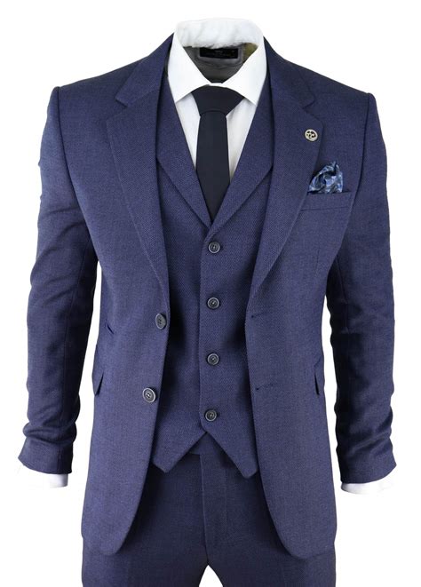 Navy Tweed 3 Piece Suit Shop