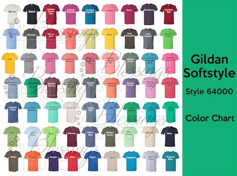 Gildan 64000 Color Chart Every Color Digital File Gildan Etsy