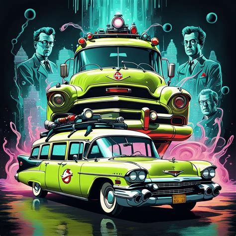 Ecto 1 Ghostbusters Car Surrounded By Spirits Ai Generated Artwork