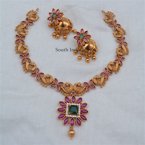 Gorgeous Peacock Design Necklace South India Jewels