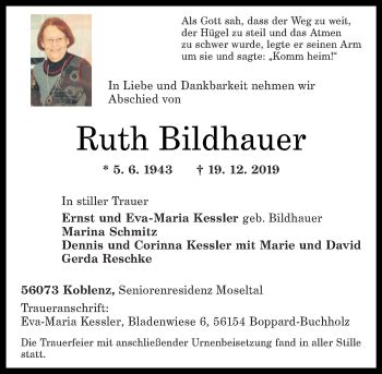 Traueranzeigen Von Ruth Bildhauer Rz Trauer De