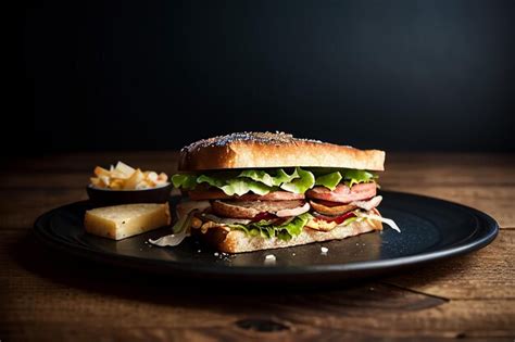 Premium Photo A Sandwich With Meat Lettuce And Tomato On A Plate