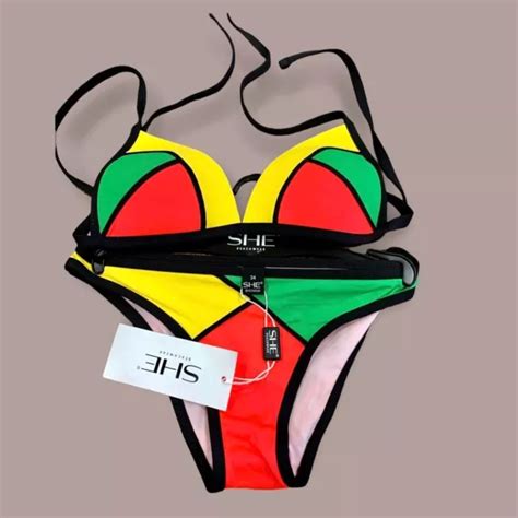 She Made In Eu Padded And Push Up Bikini Set Neon Colours Uk Cup C New Picclick Uk