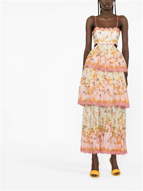 ZIMMERMANN Laurel Floral Print Tiered Midi Dress Farfetch