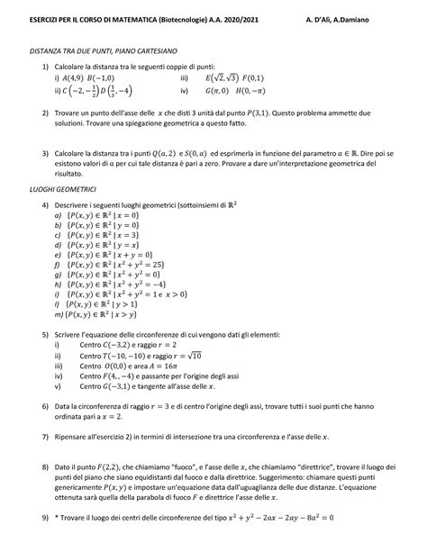 Esercizi Matematica Foglio Esercizi Per Il Corso Di Matematica