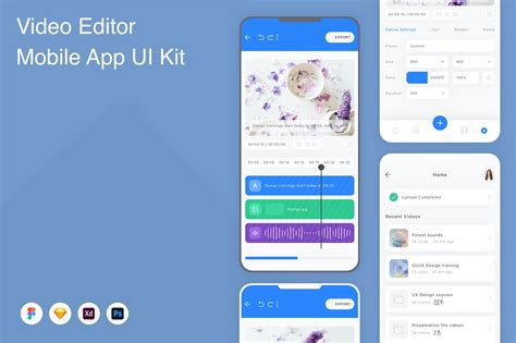 视频编辑器移动应用APP UI KIT FIG PSD SKETCH XD 云瑞设计