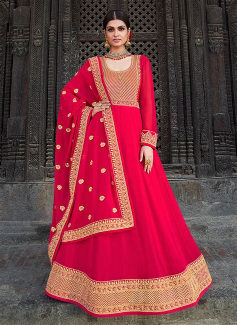 Anarkali Suit Buy Hot Pink Zari Embroidered Anarkali Suit