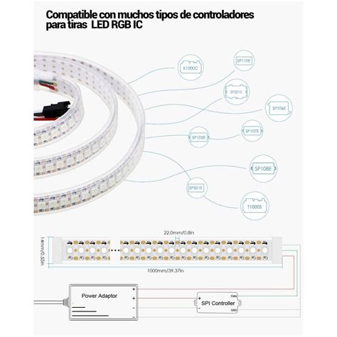 Tiras Led Inteligente Ic V Dc Metros Ip Ch M Chip Led