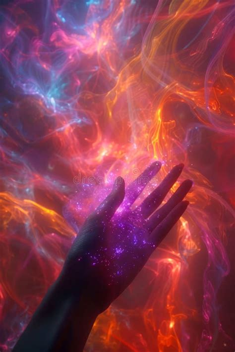 Surreal Hand Touching Vivid Cosmic Nebula Colors Abstract Ethereal