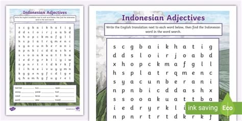 Describing People Indonesian Adjectives Word Search