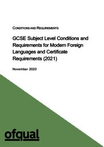 GCSE Subject Level Conditions For 2021 Conditions And Requirements