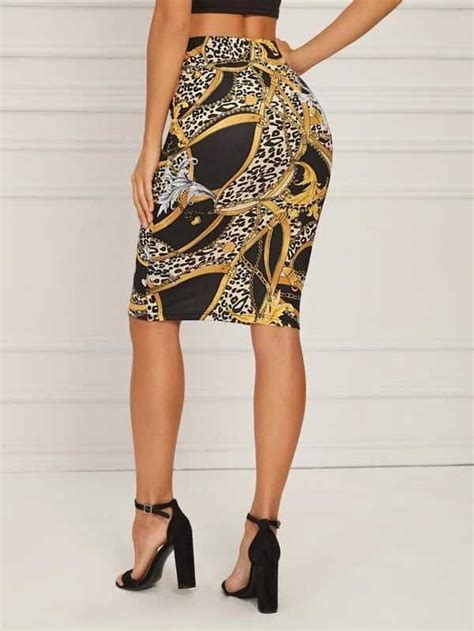 Chain And Leopard Print Pencil Skirt Select And You