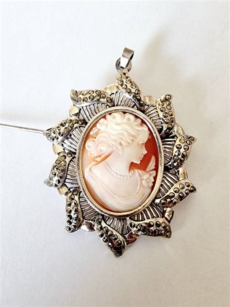 Viktorianische Gemmen Anh Nger Brosche Silver Cameo Chalcedony