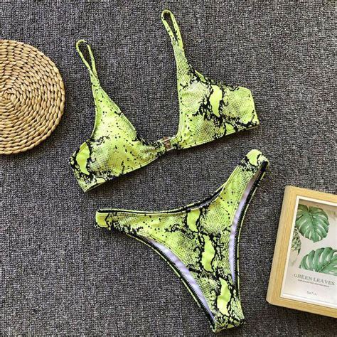 Princess Wardrobe Sexy Bikini Women Push Up Snakeskin Print Swimwear