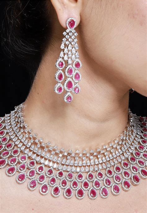 Buy American Diamond Studded Choker Necklace Set Online Jdf Utsav