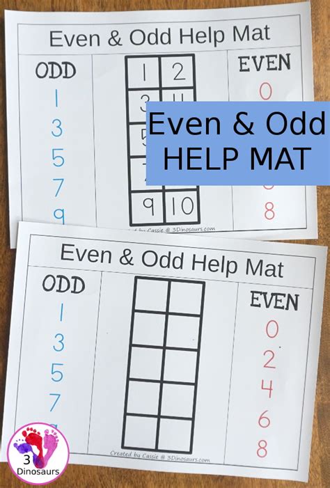 Free Even And Odd Math Help Mat Printable 3 Dinosaurs