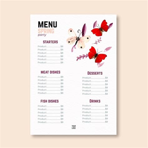 Free Vector Watercolor Spring Menu With Butterflies