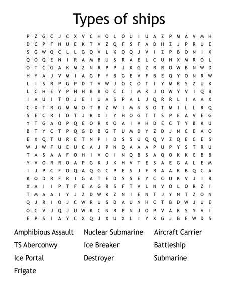 Types Of Ships Word Search Wordmint