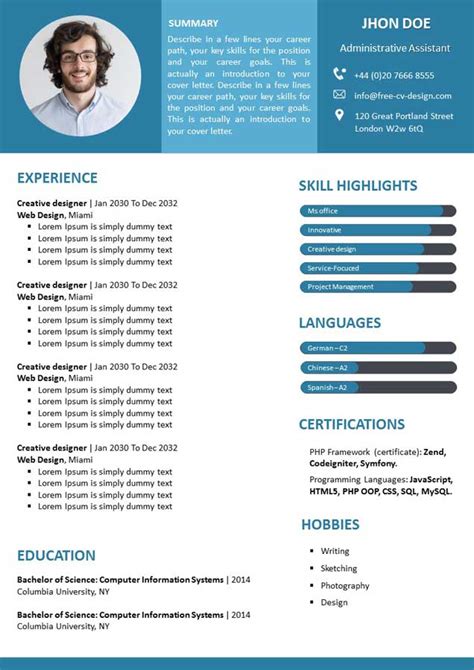 Resume In English Free To Download Free Cv Designcom