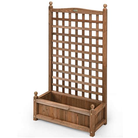 Solid Wood Planter Box with Trellis Weather-resistant Outdoor – Home ...