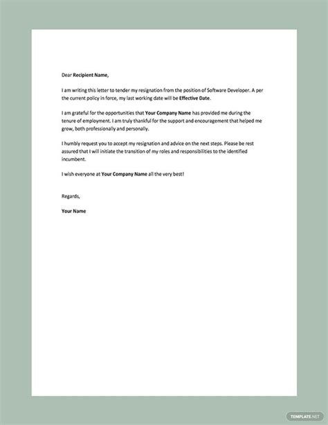 Microsoft Word Resignation Letter Template