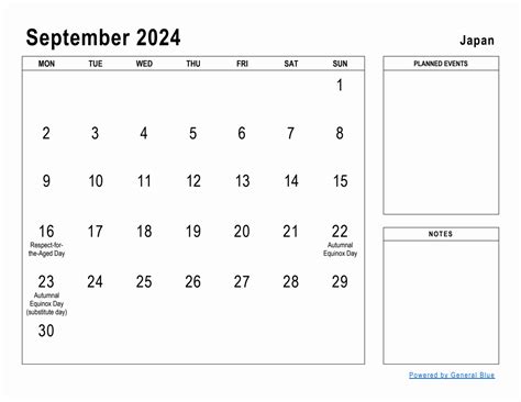 September 2024 Planner With Japan Holidays