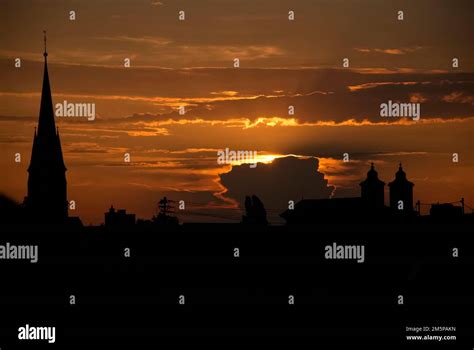 Beautiful Sunsets Over Land And Civilization Stock Photo Alamy