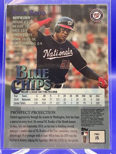 Juan Soto Topps Finest Blue Chips Fbc Js Washington Nationals