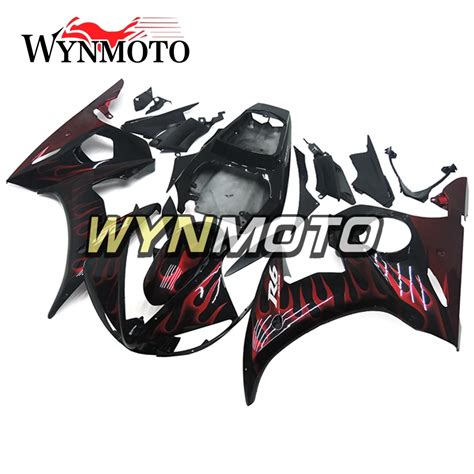 Complete Abs Plastic Injection Black With Red Flame New Cowlings Motorcycle Fairings For Yamaha