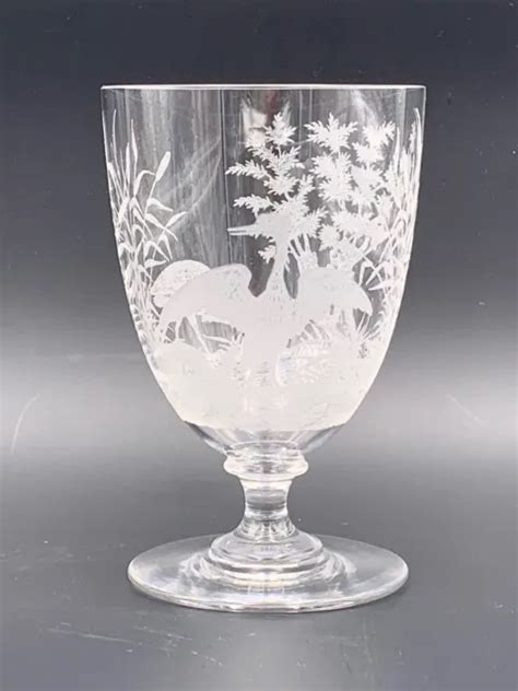 Verre Pied En Cristal Grav Ancien D Cor H Rons Vintage Engraved