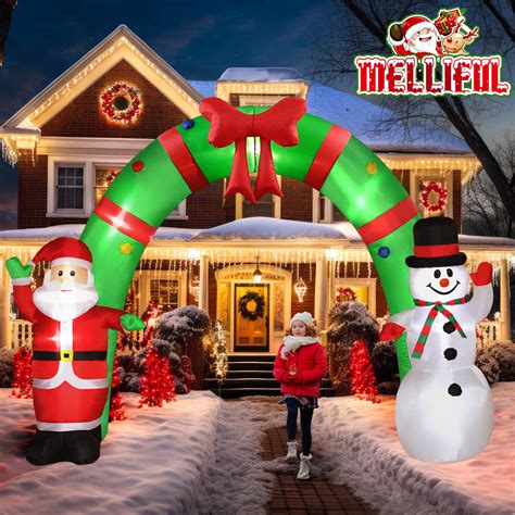 10ft Christmas Inflatable Archway Santa Claus And Snowman With Bow Led