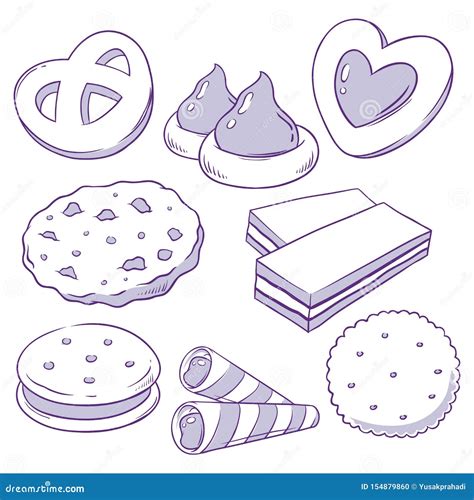 Set Of Cookies And Biscuits Doodle Stock Vector Illustration Of Hand