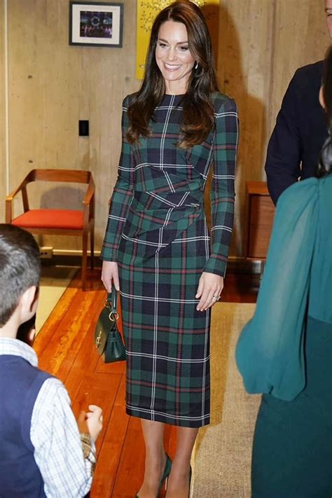 Kate Middleton Plaid Long Sleeves Bodycon Midi Dress