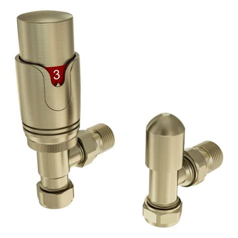 Eastbrook Brushed Brass Angled Thermostatic Radiator Valves Radiator