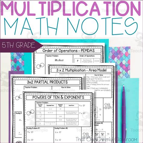 5th Grade Place Value Multiplication Exponents Math Notes By Teach Simple