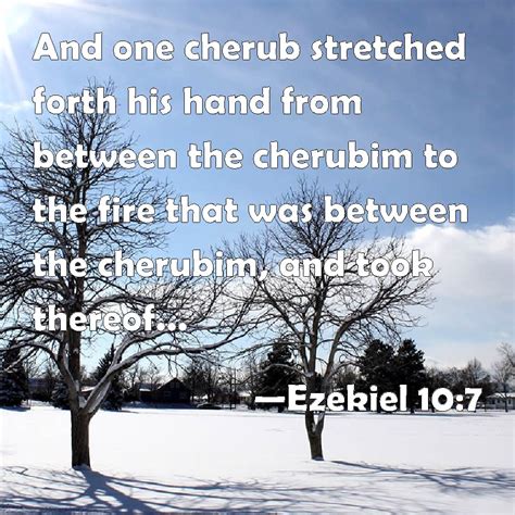 Ezekiel 10:7 And one cherub stretched forth his hand from between the cherubim to the fire that ...