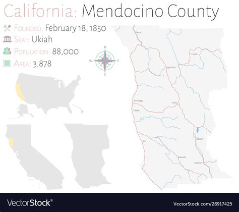 Map Mendocino County In California Royalty Free Vector Image