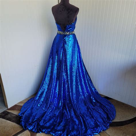 Epic Formals Karishma Creations Prom Blue Beaded Strapless Dress Hi Low Train 2 Ebay