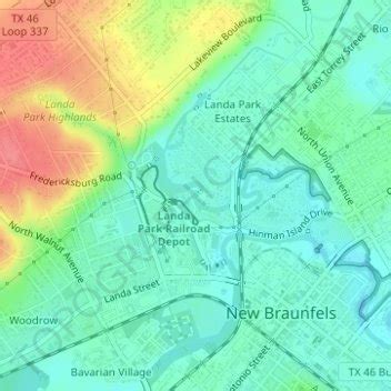 Comal River topographic map, elevation, terrain