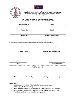 Fillable Online Provisional Certificate Request Form Fax Email Print