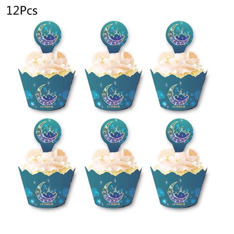 12 Stks Set Eid Mubarak Cupcake Toppers Cake Cups Grandado