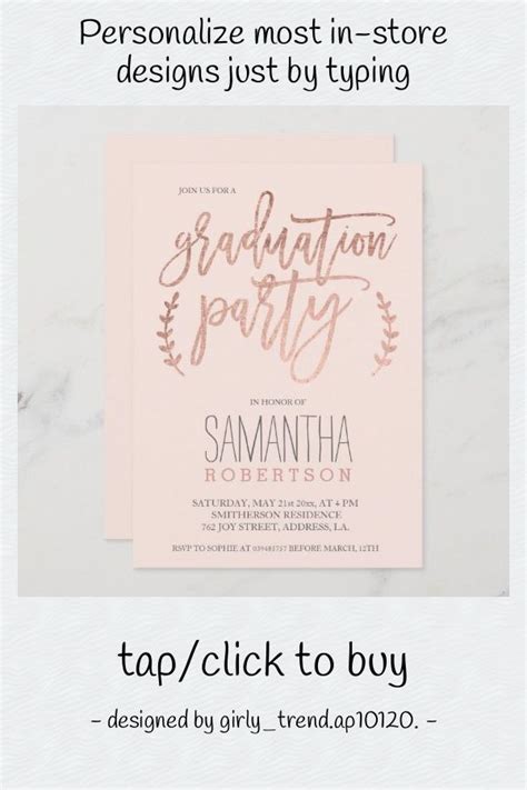 Rose Gold Typography Blush Pink Graduation Party Invitation Pink Graduation Party