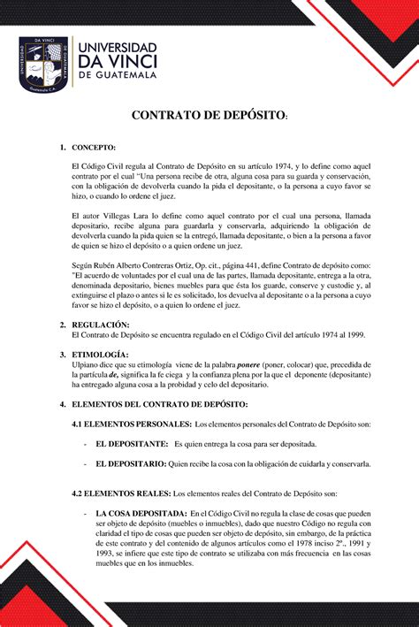 Contrato De Dep Sito P Contrato De Dep Sito Concepto El C Digo