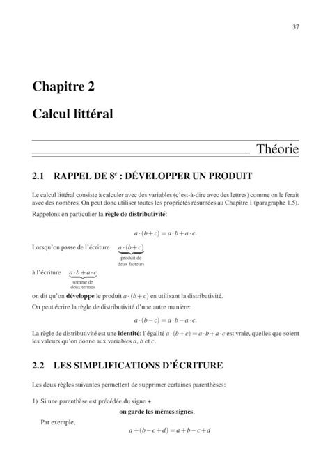 PDF Chapitre 2 Calcul littéral blogs schneider Exercices 83 à